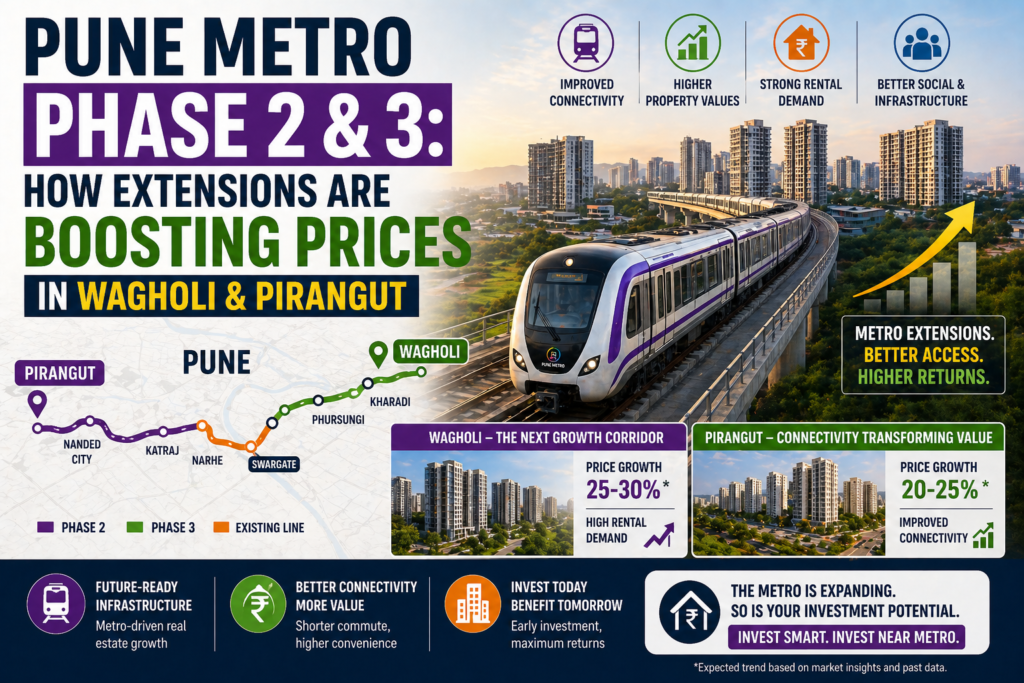 Pune Metro Phase 2 & 3: How Extensions Are Boosting Prices in Wagholi & Pirangut