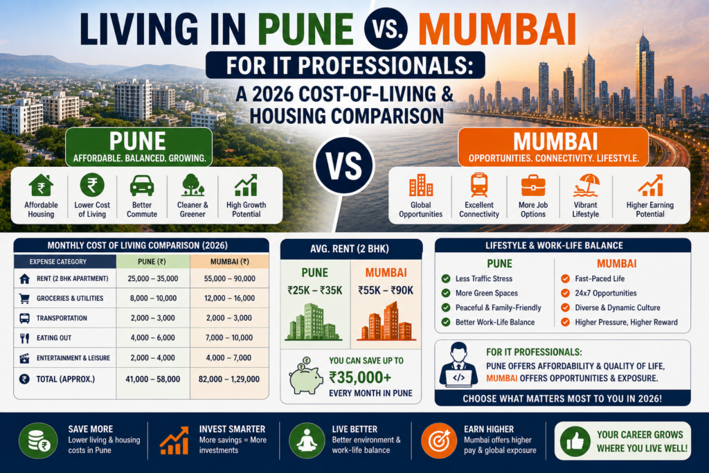 Living in Pune vs. Mumbai for IT Professionals: A 2026 Cost-of-Living & Housing Comparison